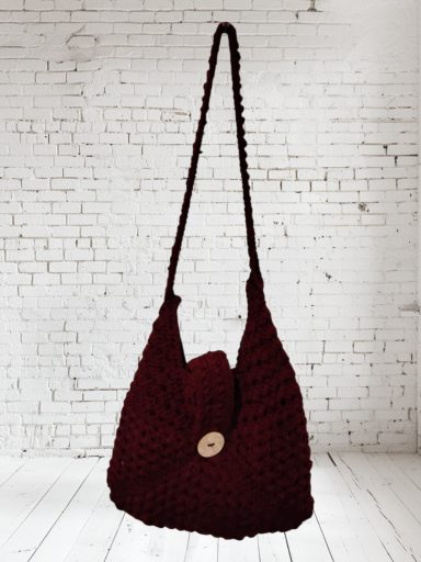 Maroon Granny Square Shoulder Bag
